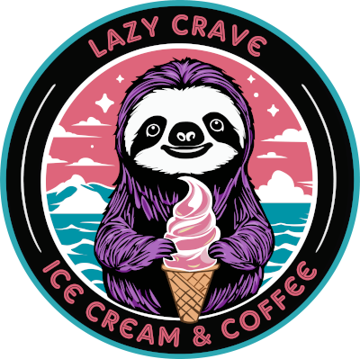 Lazy Crave logo — a smiling sloth holding a pink soft serve cone